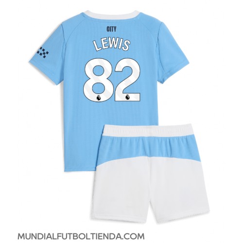 Camiseta Manchester City Rico Lewis #82 Primera Equipación Replica 2025-26 para niños mangas cortas (+ Pantalones cortos)